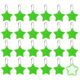 PATIKIL 24 Pcs Reflective Keychain, 2.2in Reflective High Visibility Safety Keychain Tags Pentagram Pendants Bright Zipper Pulls Waterproof for Backpack Running Cycling, Green