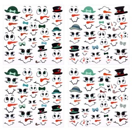 62pcs Snowman Face Stickers, Cute Cartoon Christmas Ornaments Decals for DIY Crafts Xmas Ball Window Wall Glass Cups Fridge Party Decorations