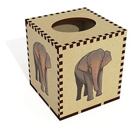 Square 'Asian Elephant' Wooden Tissue Box Cover (TB00049208)