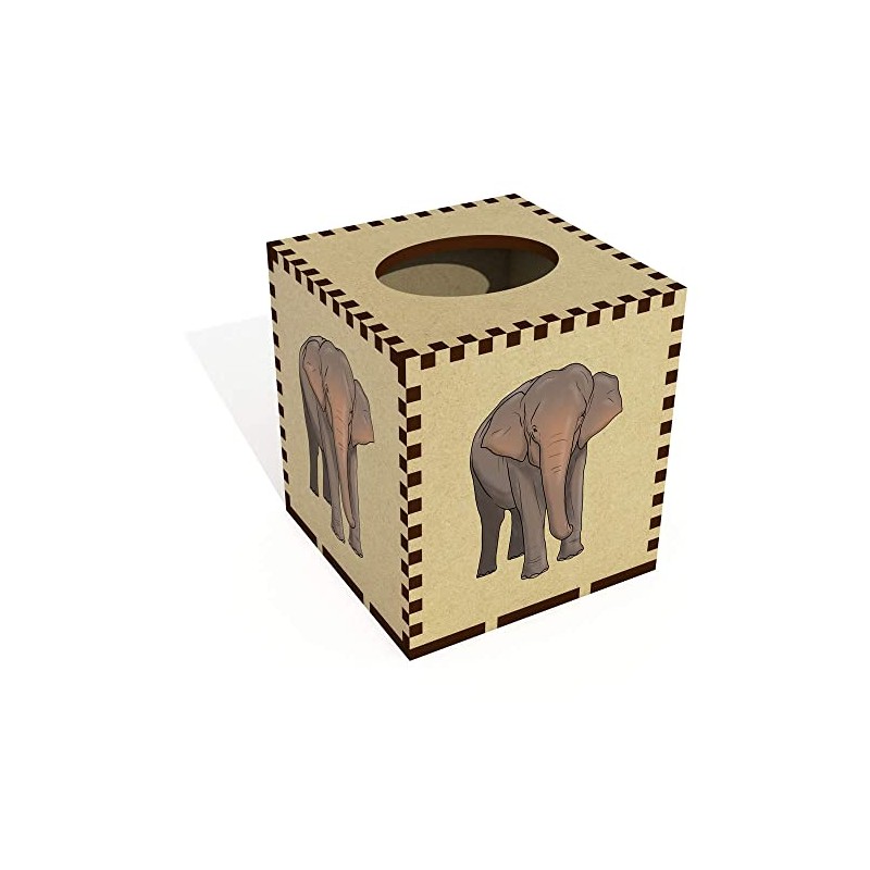Square 'Asian Elephant' Wooden Tissue Box Cover (TB00049208)