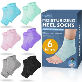 TEAWOO Moisturizing Heel Socks - 6 Pairs for Dry Cracked Feet, Toeless Gel Socks for Hydration and Repair