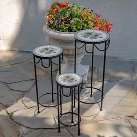 Zaer Ltd. “Marisol” Set of 3 Round Nesting Iron Mosaic Plant Stands