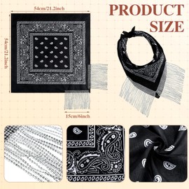 Kathfly 7 Pieces Cowgirl Bachelorette Bandanas Last Disco Party Decorations Fringe Paisley Head Bandana with Tassel(Black, White)