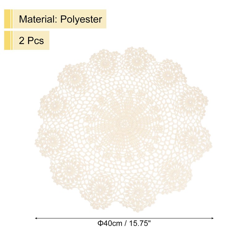 sourcing map 2Pcs Handmade Crochet Placemats, 16inch Round Retro Table
