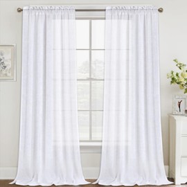 FantasDecor White Linen Curtains for Living Room 108 inch Extra Long Rod Pocket Thick Linen Burlap Light Filtering Decorative Sheer for Bedroom Living Room Home Office, W52 x L108, White