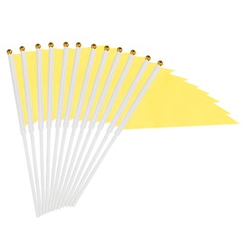 PATIKIL 8x3 Inch Mini Pennant Flags, 12Pcs Small Handheld Blank Solid Flag on Stick for DIY Graffiti Birthday Carnival Celebration Sports, Yellow