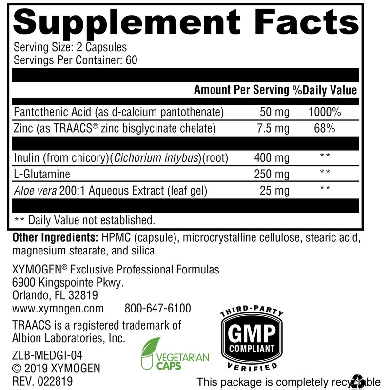 XYMOGEN MedCaps GI - L Glutamine, Inulin Prebiotic Fiber +