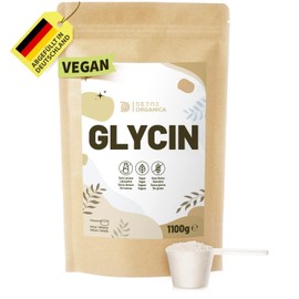 Detox Organica Detox Organica Glycin 1100g = 365 Portionen, L-Glycin Pulver 100% reine Aminos?ure, vegan und ohne Zusatzstoffe, Glycine hochdosiert im wiederverschlie?baren Beutel mit Me?l?ffel, Glycinpulver