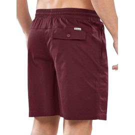 NORTHYARD Mens Casual Shorts-Cotton 9" Golf Beach Drawstring Elastic Waist Work Shorts with Zipper Pockets Wine 2XL