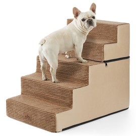 COZY KISS Dog Stairs for Small Dogs, 5 Tier Removable Wider Pet Stairs for Couch and Bed, 23.6" H Non-Slip Dog Steps for Puppies and Old Cats with Support Board, 29.5x19.7x23.6 inch, Light Brown