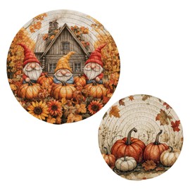 Mk_mj002_Three_Cute_Gnomes_Surrounded_by_Pumpkins_Fall_Leaves_a_344f3741-072a-4e9d-a1a4-81da981b2199 Trivet Mat 2PCS Round Woven Potholders Kitchen Table Countertop Protector Hot Pads Farmho
