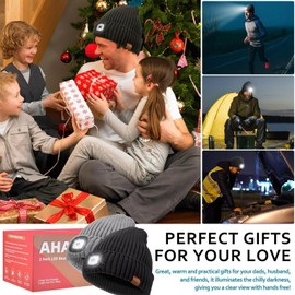 Beanie with Light for Men 2 Pack, Hat with Light Built in Rechargeable Winter Warm Knitted Headlamp Caps, Gift for Men Dads Husband Led Beanie Hats with Light(Black&Dark Orange)