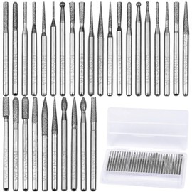 Dokpav 30 Pcs 1/8" Shank Diamond Burr Bits Set, 150 Grit Diamond Coated Rotary Burrs Diamond Coated Drill Bit Set Diamond Grinding Pins for Carving Engraving Grinding Drilling Polishing Stone, 3mm