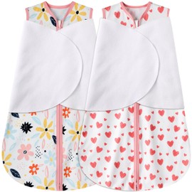 BSTOPPT Newborn Sleep Sack Baby Swaddle,0-3 Months,3-Way Adjustable Wearable Blanket,100% Rayon Cotton Swaddling sleeping bag，TOG 0.5（Heart&Floral）