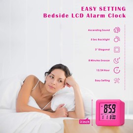 Plumeet Digital Travel Alarm Clock, Easy to Set with Snooze Mode, Soft Night Light, Large Time, Month, Date and Alarm Display, Increasing Sound Alarm & Handheld Size, Great for Kids
