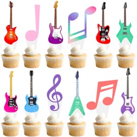 48pcs Guitar Cupcake Toppers Music Notes Cupcake Toppers Guitars Party Decorations for Girls Guitar Theme Birthday Baby Shower Supplies