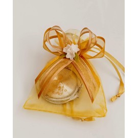 RECUERDOS DE QUINCEANERA DORADO QUINCE ANOS. 12 ORGANZAS CON ESPEJO LLAVEROS (Customize with Name and Date)