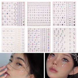 YANYULI Rhinestones, Set of 6, Teardrop Makeup, Face Seal, Stickable, 3D, Glowing, Stickable, Glitter, Colorful, Easy to Apply, Facial Decoration, Decorative Parts, DIY Supplies, Craft Supplies