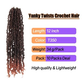 12 Inch 10 Packs Yanky Twist Crochet Hair Pre-twisted Ombre Ginger Red Kinky Mini Spring Twist Small Curly Senegalese Twist Braids (T350)