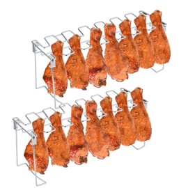 HERCHR Chicken Wing Rack, 14 Slots Chicken Leg Grill Stand, Pack of 2 Chicken Leg Racks Steel Chicken Wing Rack for Smoker Grill Accessories Chicken Wing BBQ Racks for Grill