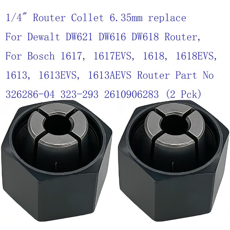 (2 Pack) 1/4" Router Collet 6.35mm For Dewalt DW621 DW616