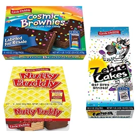 Little Debbie Mega Sized Cakes | Zebra Black & White Cakes / Cosmic Chocolate Brownies / Nutty Peanut Buddy Bars | 18 Total Dessert Snack Set