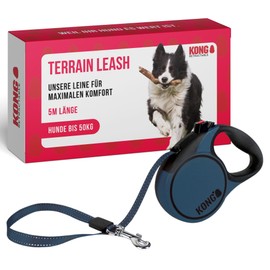 KONG Roll Out Dog Lead Terrain, Blue, Long Lead for Dogs, High-Quality Retractable Lead with Break & Lock System, Reflective & Wide Strap, Length 5 m, Size L up to 50 kg