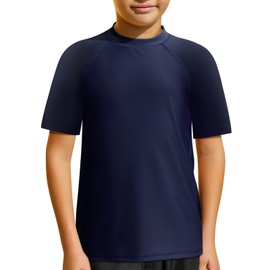 MASOCIO UV Shirt Kinder Kurzarm Badeshirt Jungen Schwimm T Tshirt Schwimmshirt Kind Wasser Surfshirt Schwimmoberteil Rashguard Rash Guard Bade Kleidung Junge 5 Jahre Gr 110-116 Marineblau