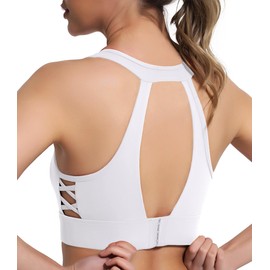 Yitoco YOYB06R2 - Sujetadores deportivos para mujer, suaves, integrados, con correa hueca, parte trasera acolchada de impacto medio, YOYB06R2, Blanco_07, M