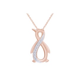 AFFY White Cubic Zirconia Penguin Infinity Pendant Necklace in 14K Rose Gold Over Sterling Silver