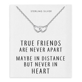 Philip Jones Sterling Silver True Friends Heart Link Necklace with Quote Card