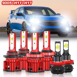CHUSYYRAY For 2016-2020 Honda Civic 6500K LED Headlight High Low Beam Fog Light Bulbs Kit