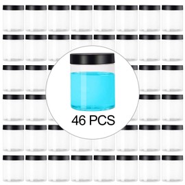 KEILEOHO 46 Pack 8 OZ Plastic Jars with Lids, Clear Slime Containers With Lids, Refillable Round Storage Containers, Wide-Mouth Plastic Jars for House Kitchen Storage, Creams, BPA Free