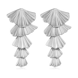 14K Gold Silver Shell Earrings for Women Seashell Starfish Statement Earrings Summer Vintage Boho Ocean Sea Earring Fashions Beach Jewelry Gift (Silver)