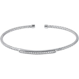 Charles Garnier - "Kate" - Sterling Silver 2mm Woven CZ Bar Cuff Bracelet