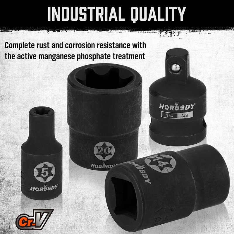 HORUSDY E-Torx Socket Set 13-Piece External Socket Set | 11-Piece