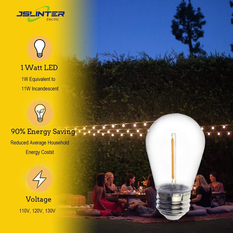 Jslinter S14 1W Outdoor String Lights Bulbs LED, Shatterproof &