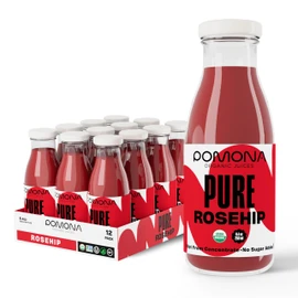 Pomona Organic Juices Pure Rosehip Juice, 8.4 Ounce Bottle (Pack of 12), Cold Pressed Organic Juice, Non-GMO, No Sugar Added, Not from Concentrate, Gluten Free, Kosher Certified, Preservative Free