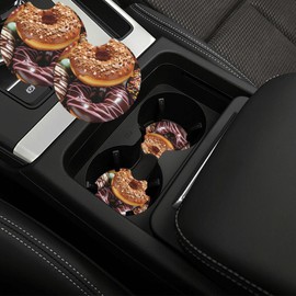 Donuts Chocolate Frosted Print Car Coaster 2 Pack Non-Slip Car Cup Holder Coaster Insert Drink Coaster Waterproof Rubber Cup Mat Pad Auto Interior Accessories for Women Men