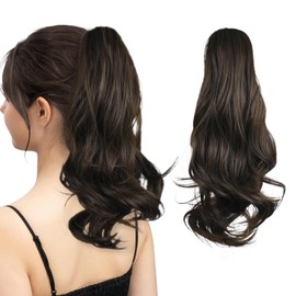 FREEORR Claw Clip Ponytail Hair Extension, 14”Ponytail Clip in Claw Hair Extension, Long Curly Claws Clips in Pony Tail Extensions for Women, Natural Hairpiece- Dark Brown