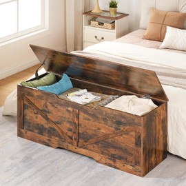 HOOBRO Storage Bench, 47.2” Retro Wooden Storage Chest with U-Shaped Cut-Out Pull, Safety Hinge, Supports 220 lb and Easy Assembly for Toy Box Organizer (Rustic Brown) BF773CW01