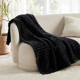 Bedsure Super Soft Black Throw Blanket - Fuzzy Bed Blankets Fluffy Fleece Blankets for Bed, Couch, Sofa, Plush Lightweight Black Blanket for All Season, 50x60 Inches, Stripe Textured