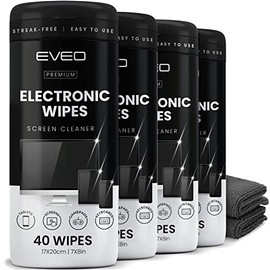 Electronic Wipes Streak-Free for Screen Cleaner & Smart Watch [4 Pack x 40] TV Screen, Smart TV, Computer Screen, Laptop, Phone, Tablet, and Electronics devices - Microfiber Cloth Included [160 Wipes]