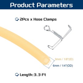 PATIKIL 3.3 Ft(1M) Natural Latex Rubber Tubing, 1/8"(3mm) ID x 1/4"(6mm) OD Sling Shot Rubber Tubing Tube with Hose Clamps for Exercise, Stretching, Laboratory, Home Hose Tube