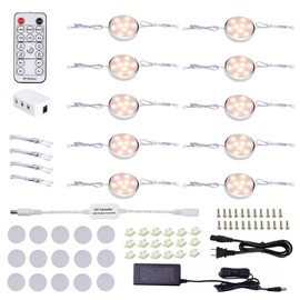 LABOREDUCER LED Dimmable Under Cabinet Lighting Plug in,10 Pack Linkable Puck Lights with Remote Control,Hardwired Cabinet Lights with Timer for Kitchen Counter,Wardrobe,Bookcase (Warm White)