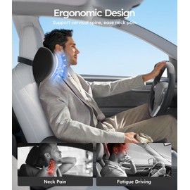 Wigoo 2025 Upgrade Car Neck Pillow [No More Odor & Pressure] Soft Car Headrest Pillow with Adjustable Strap Removable Cover 100% Memory Foam, Car Seat Pillow, Fits All Vehicles (Black 2-Pack)