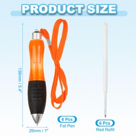 PATIKIL 6 Pcs Big Fat Pens, Orange Heavy Weighted Ballpoint Pen Retractable Wide Grip Thick Pen with Strap for Hand Tremors Elderly Handicap(6 Red Refills)