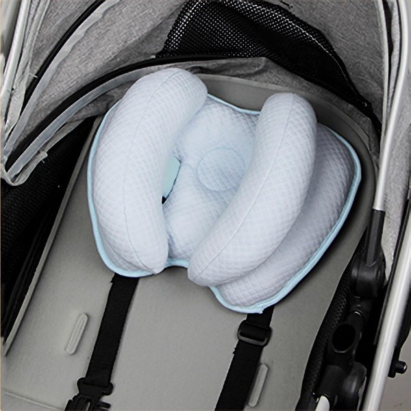 Qchomee Baby Travel Pillow Neck Brace Car Seat Pushchair Pram Stroller 2 in 1 Adjustable Baby Infant Neck Head Support Pillow Washable Car Seat Insert Cushion Toddler Baby 3 to 24 Months Blue 29x22cm