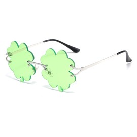 YAMEIZE St. Patrick's Day Green Four Leaf Ireland Sunglasses Leprechaun Costume Glasses Metal Frame Women Men Party, light green
