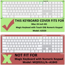 YongMai TPU Keyboard Cover for 2021 New Model A2520 iMac Magic Keyboard with Touch ID with Numeric Keypad, Washable Ultra Thin iMac Magic Keyboard Skins, Magic Keyboard Skin Covers (Clear)